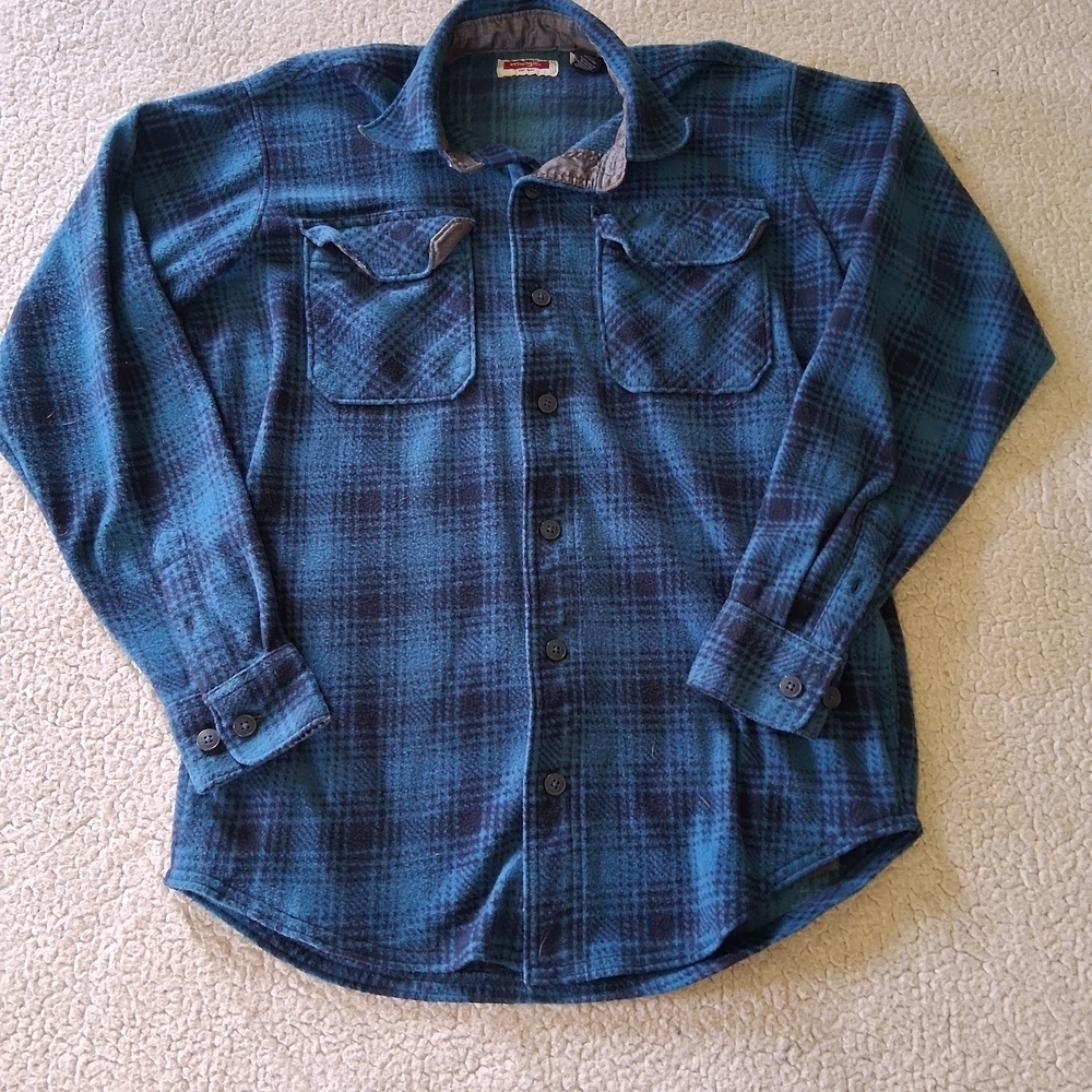Wrangler Women's Teal and Navy Plaid Shirt Jacket Small